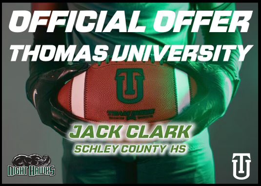 Jack Clark (@jackclark06) on Twitter photo After an amazing phone call with Coach <a href="/andywolfrum/">Coach Andy Wolfrum</a> , I’m am extremely blessed to have received my first offer from Thomas University! Thank you Coach Wolfrum for giving me this opportunity!
@AlfordCoach <a href="/SchleyAthletics/">Schley Athletics</a> <a href="/SchleyRecruits/">Schley County Football Recruits</a> <a href="/RecruitGeorgia/">Recruit Georgia</a> After an amazing phone call with Coach <a href="/andywolfrum/">Coach Andy Wolfrum</a> , I’m am extremely blessed to have received my first offer from Thomas University! Thank you Coach Wolfrum for giving me this opportunity!
@AlfordCoach <a href="/SchleyAthletics/">Schley Athletics</a> <a href="/SchleyRecruits/">Schley County Football Recruits</a> <a href="/RecruitGeorgia/">Recruit Georgia</a>