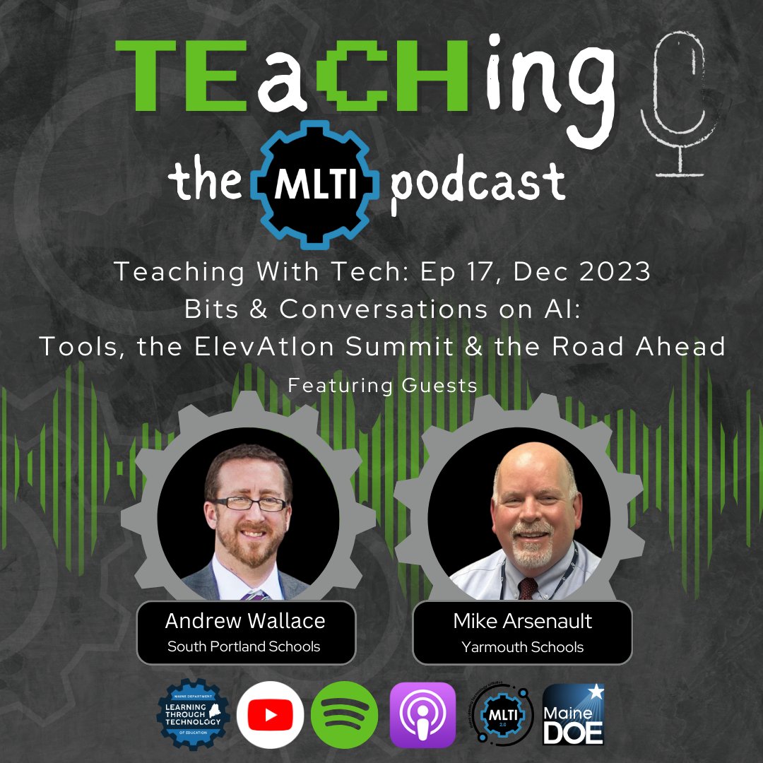 Learning Through Technology at Maine DOE (@mainedoeltt) on Twitter photo In the latest Teaching with Tech podcast episode, “Bits and Conversations on AI”, we chat w/ <a href="/andrewtwallace/">Andrew Wallace</a> (METDA) and <a href="/marsenault/">Mike Arsenault</a> (<a href="/ACTEM/">ACTEM</a>) about the upcoming ElevAtIon Summit and share our favorite AI tools.
podcasts.apple.com/us/podcast/bit…
#MLTI <a href="/mdoenews/">ME Dept of Education</a> In the latest Teaching with Tech podcast episode, “Bits and Conversations on AI”, we chat w/ <a href="/andrewtwallace/">Andrew Wallace</a> (METDA) and <a href="/marsenault/">Mike Arsenault</a> (<a href="/ACTEM/">ACTEM</a>) about the upcoming ElevAtIon Summit and share our favorite AI tools.
podcasts.apple.com/us/podcast/bit…
#MLTI <a href="/mdoenews/">ME Dept of Education</a>