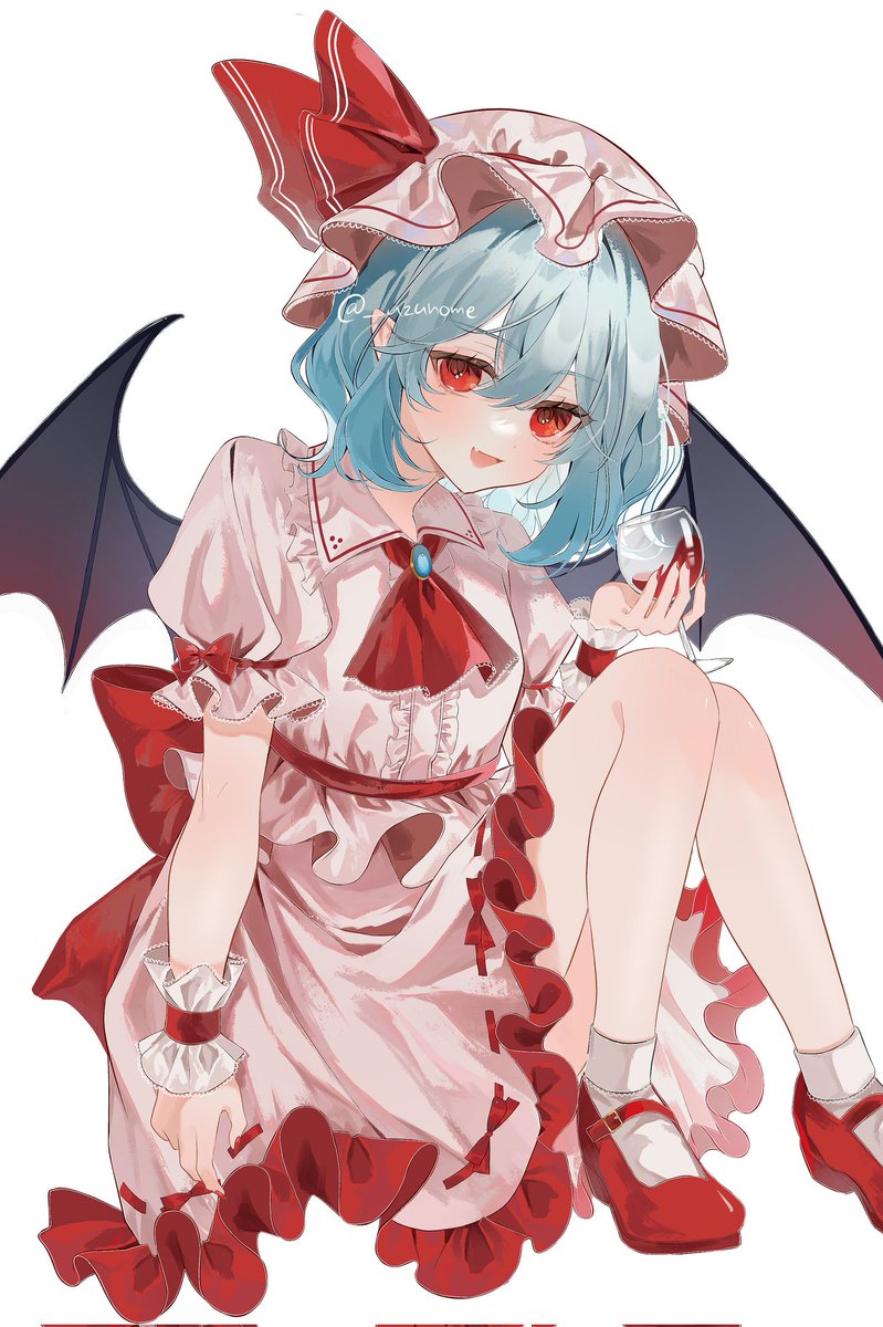 remilia scarlet 1girl solo hat mob cap wings red eyes bat wings  illustration images