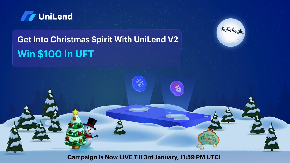 UniLend_Finance's tweet photo. 1/Santa is coming to #DeFi🎅

Get into Christmas spirit with #UniLendV2 &amp; Win $100 in #UFT🎄

❄️Lend &amp; Borrow #SNOW #SANTA
❄️Follow @UniLend_Finance @ChainDropFaucet
❄️Participate: https://t.co/HOMahMb0hT

Testnet➡️https://t.co/l7v9Hgoyhz

🚰Get test token:https://t.co/A2Fzl2HpPk https://t.co/HXodRCM6oE