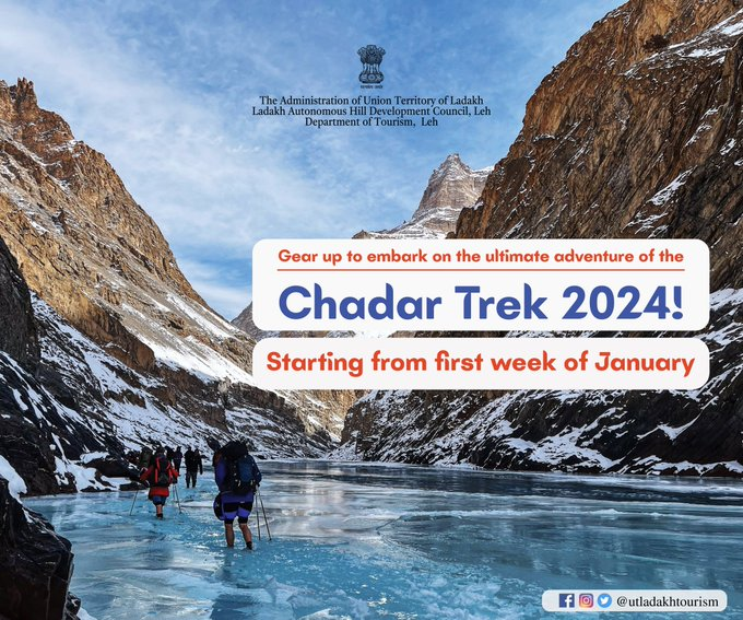 tanzinstanzin1's tweet image. Attention!! 

All adventure enthusiasts who've been eagerly waiting, the countdown is shortly to end!

Get set for the Chadar Trek; Your ultimate journey into the wilderness  #ChadarTrek #VisitLadakh #adventuretime

@tourismgoi @PIBTour @lg_ladakh @LadakhSecretary