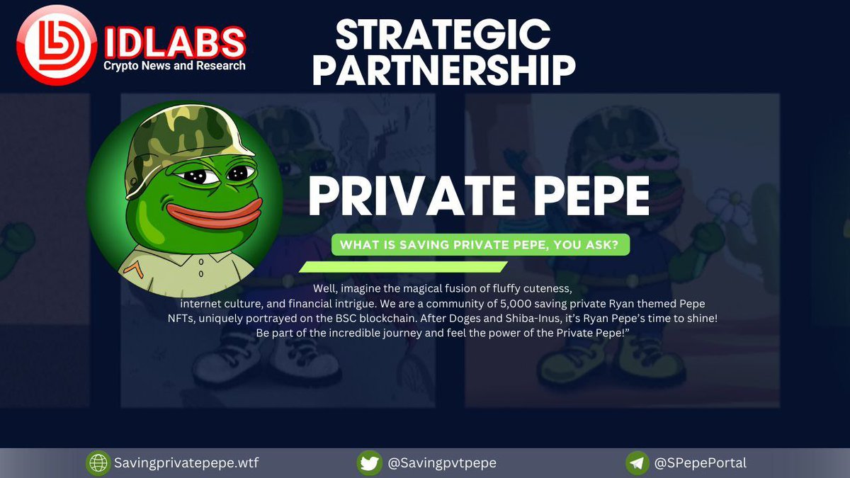 savingpvtpepe's tweet photo. 🤝 PARTNERSHIP ANNOUNCEMENT🤝

Exciting news! We've partnered with Private Pepe, a 5,000-member BSC community featuring
Saving Private Ryan-themed Pepe NFTs—a magical blend of cuteness, internet culture, and finance. Join the journey now!"  #pepecommunity  #pepecoin #PEPEARMY https://t.co/N7N5zdHQyp