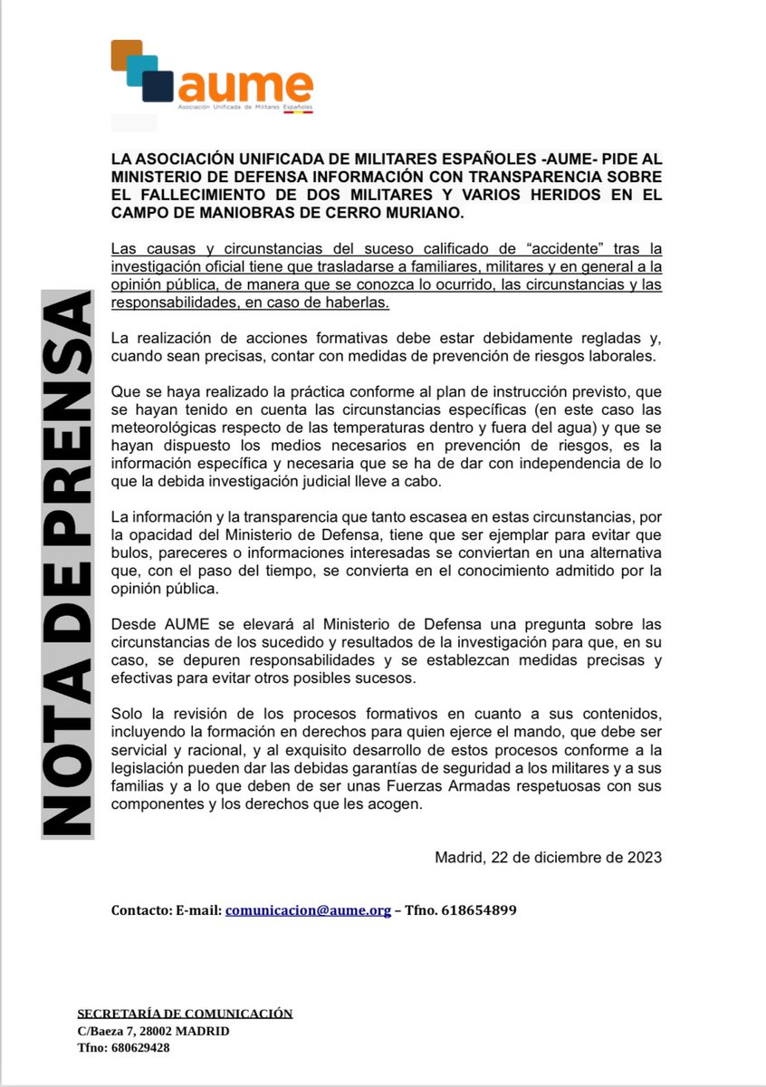 Ojalá el Ministerio de Defensa (@Defensagob) en lugar de dar “apariencia de” estableciera un diálogo social efectivo y leal con los representantes de las asociaciones. Hay situaciones que cambiarían, y muchas tragedias se evitarían.