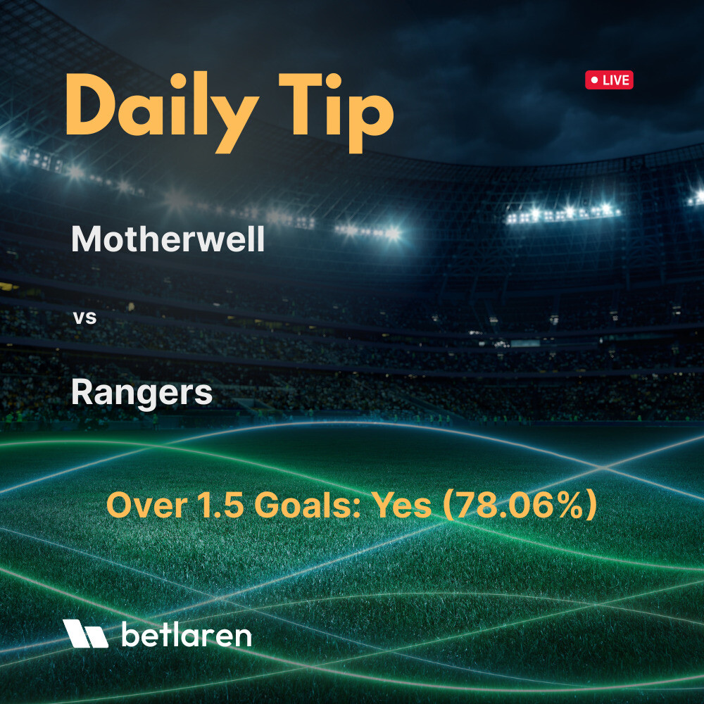 🔥 Match Prediction Alert! 🏴󠁧󠁢󠁳󠁣󠁴󠁿 Motherwell vs Rangers is set to be a goal fest with a whopping 78.06% chance of over 1.5 goals! 🥅⚽ Get ready for excitement in the #Premiership ⚔️

👉 Check the odds: ayr.app/l/eCkn

#Motherwell #RangersFC #FootballForecast 🌐