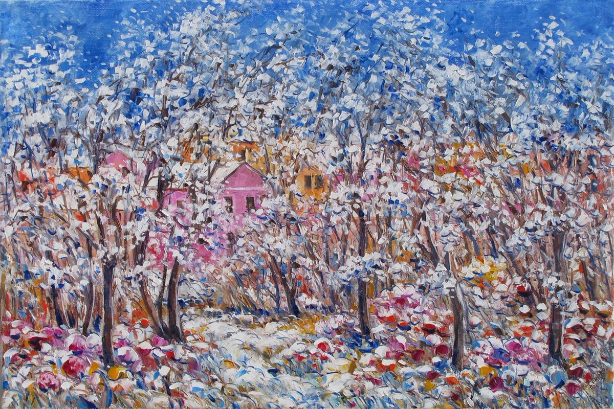 AUGURO A TUTTI GLI AMICI DI FACEBOOK, UN SERENO NATALE E UN FELICE ANNO NUOVO. WISH ALL FACEBOOK FRIENDS A MERRY CHRISTMAS AND A HAPPY NEW YEAR. Un mio dipinto ad olio su tela, 'Prima neve', cm 45x60.