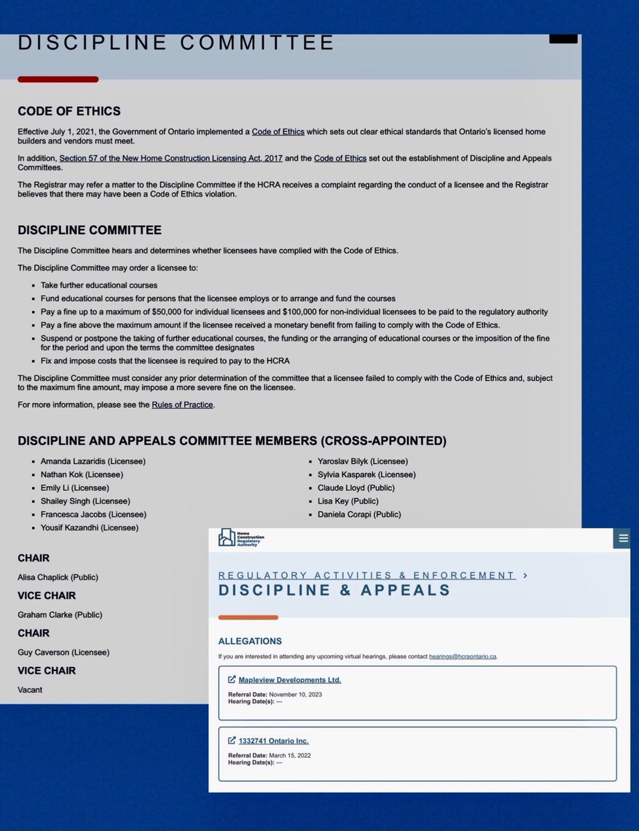 GayleDudeck's tweet image. 2.  Only #HCRA’s 2nd Discipline Hearing since their Feb 2021 inception. 
HCRA have several Discipline Committee members, not sure what they’ve been doing?!
#DevelopersRule #FordandFriends #Corruption