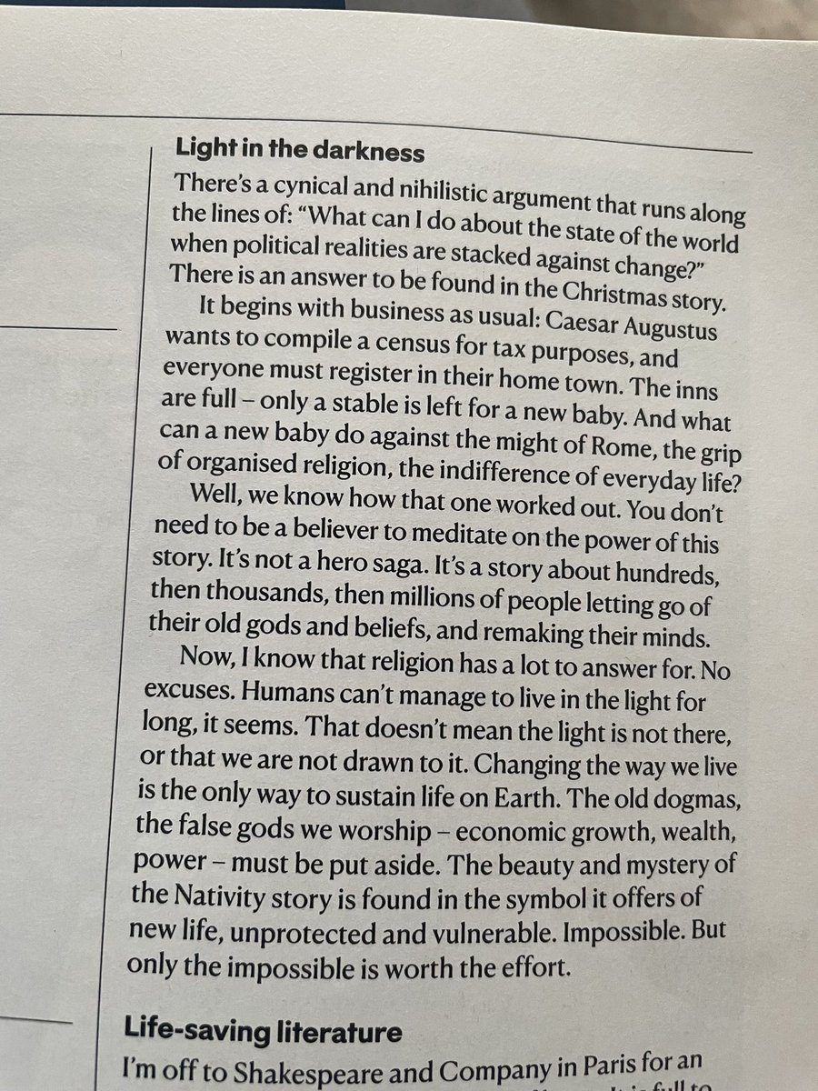 SallyHitchiner's tweet photo. Lovely piece by #jeanettewinterson in the New Statesman’s Xmas edition. https://t.co/pcVooSPr37