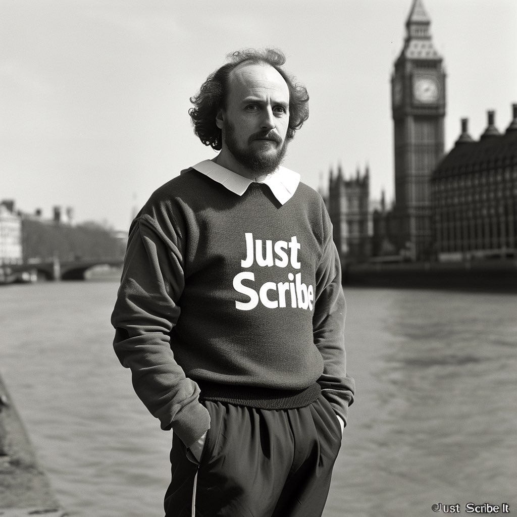 Fun playing around with Midjourney v6, photoshoot with William Shakespeare in 2023 on the Southbank. Some custom Nike attire.