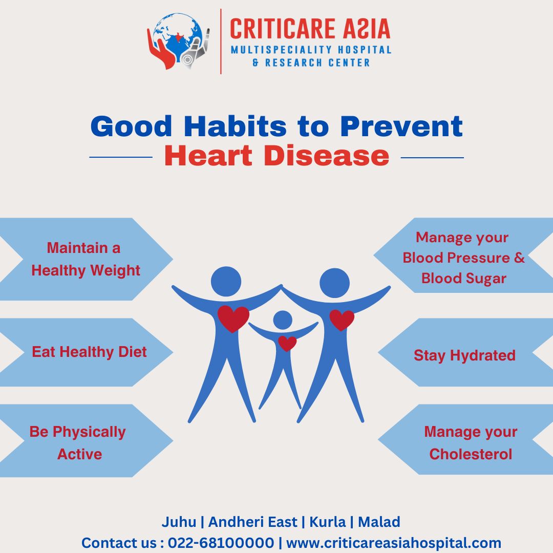Preventing heart disease involves adopting a Good habits for heart-healthy lifestyle.

#heartcare #criticarehospital #yoga #cardiacsurgery #meditation #healthyhearts #excercise #goodhabbits #heart #winterseason 

For Appointment - 022-6810 0000
Visit us - criticareasiahospital.com