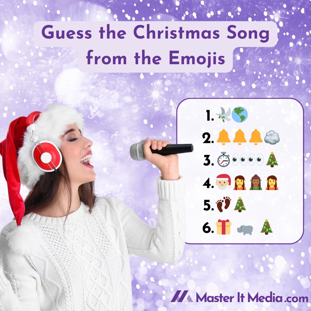 MasterItMedia's tweet image. Our annual Christmas Song Emoji Game!
🎤

See if you can guess the Christmas Song titles.
List your answers in the comments! One person will win a prize!
🎄

Come back Christmas morning to find out if you guessed correctly!
💜
🤩
👩‍💻
#MasterItMedia #christmasgames #emojigame