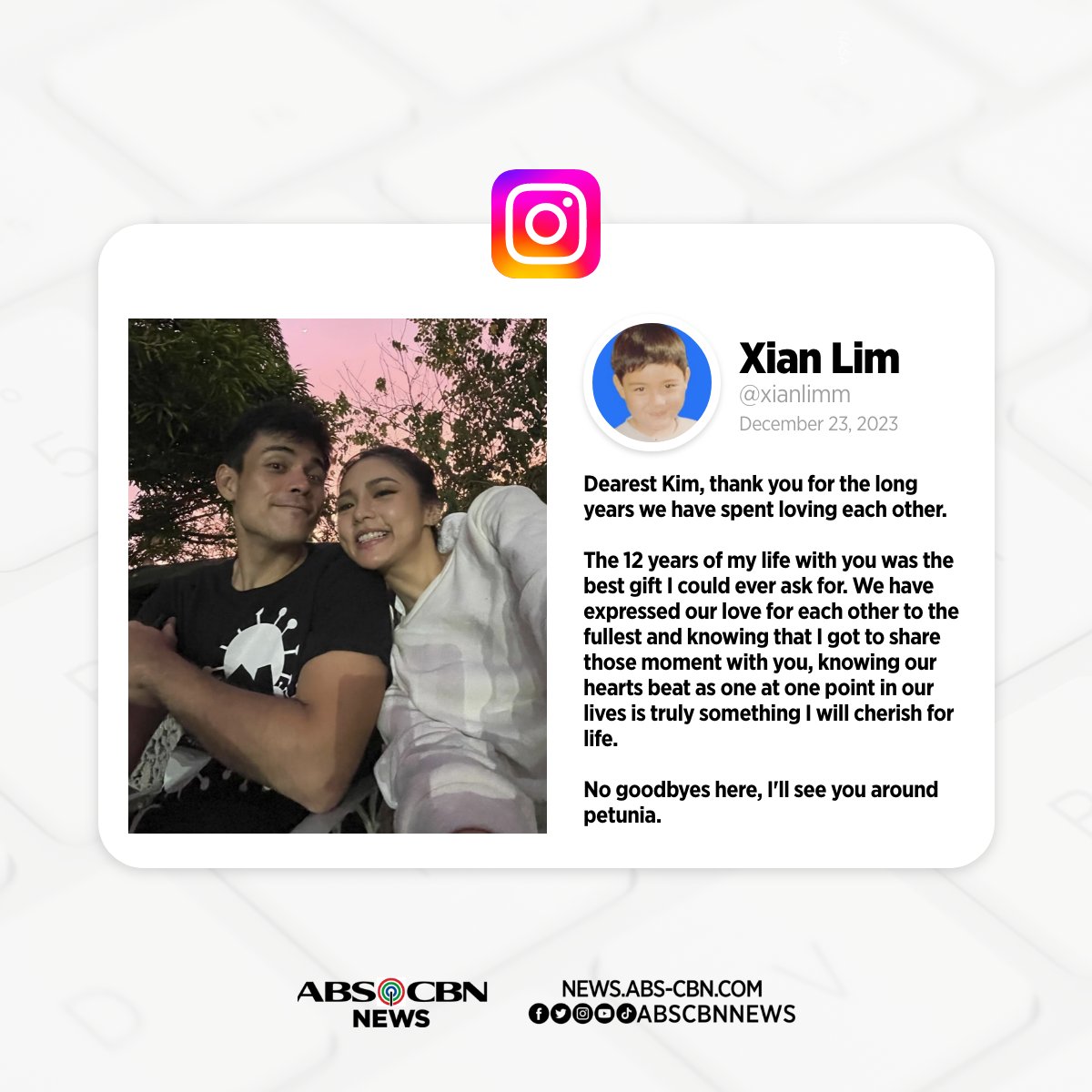 ABSCBNNews's tweet photo. Xian Lim remains grateful for all the years he and Kim Chiu spent together even after their breakup.

Read: https://t.co/i1dJDFyOz2 https://t.co/KH7y6zuaHQ