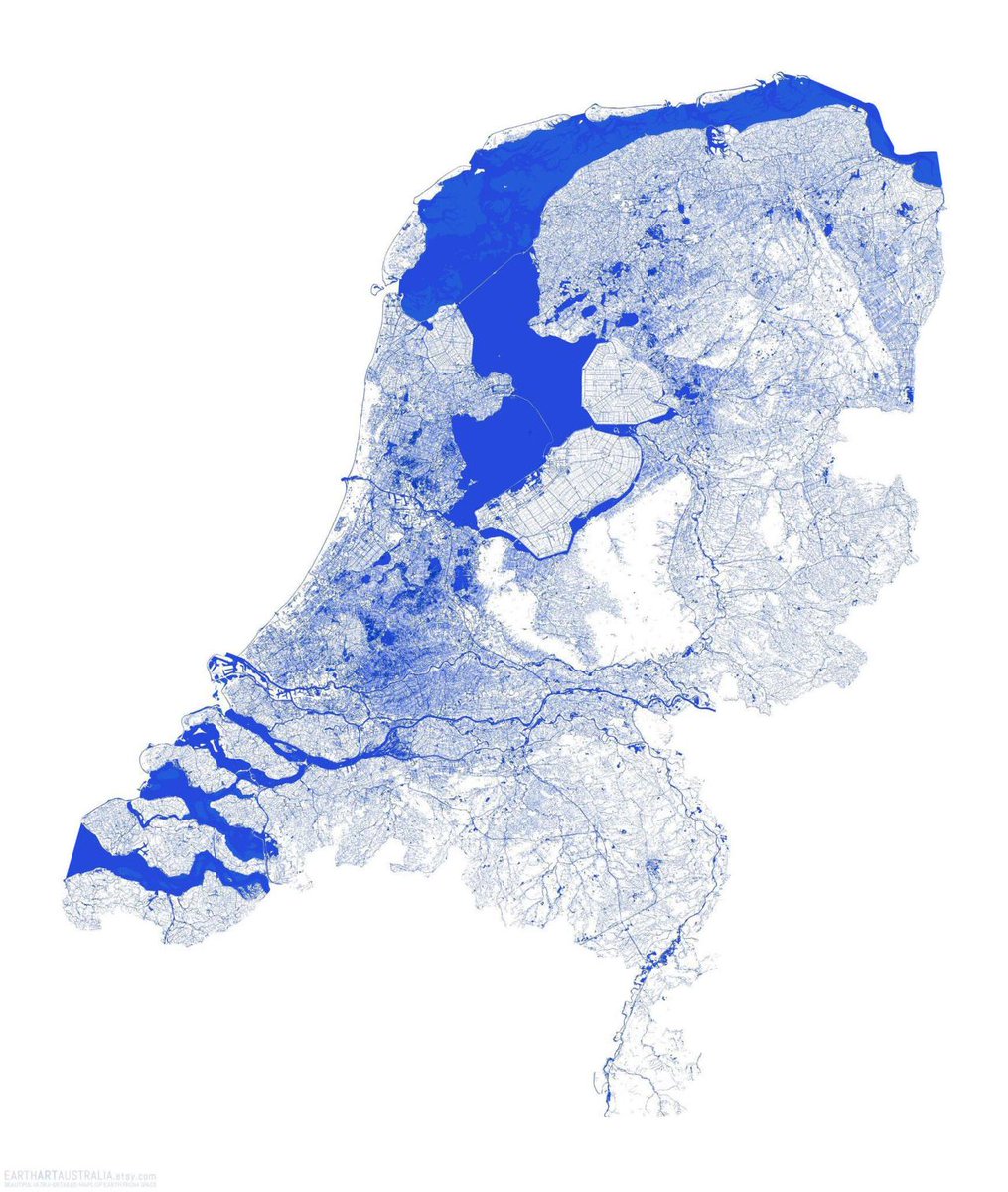 Map of the Netherlands showing all its waterways.