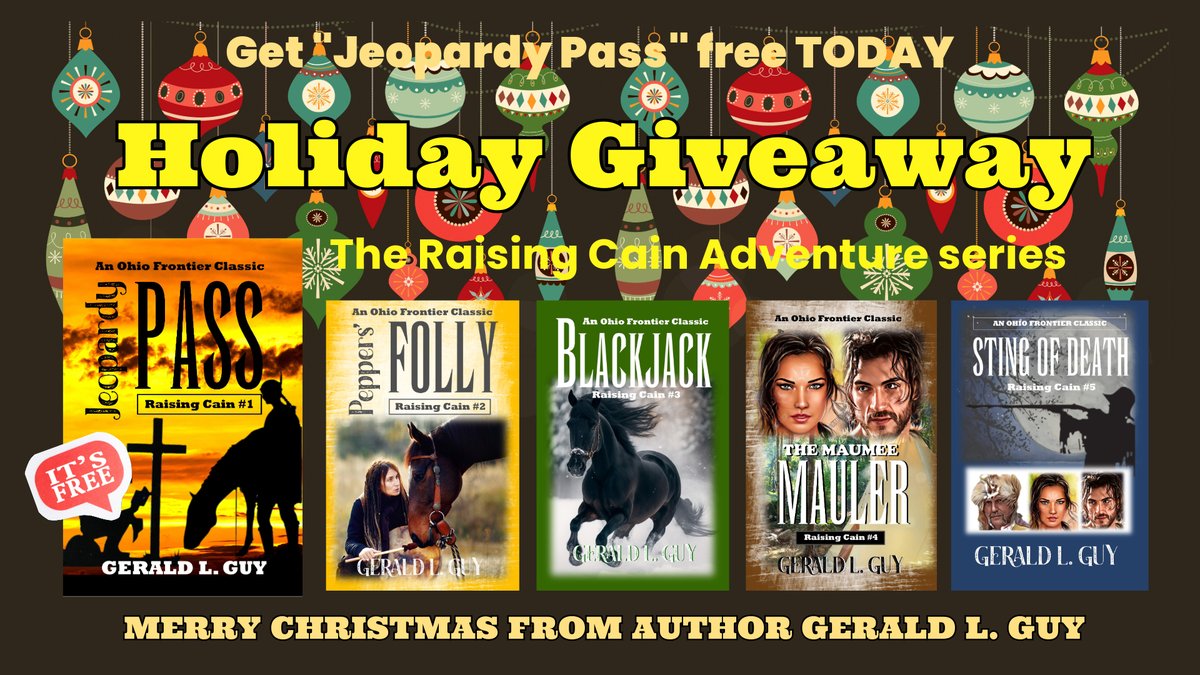 jguyone's tweet photo. Start your journey through the Ohio frontier today with "Jeopardy Pass," Book #1 in the Raising Cain series. And Merry Christmas to all.
https://t.co/R4kU3fsHa0
#midwest #Ohio #throughbred #Frontier #Marietta #1800s #adventure #youngadult #western #fiction https://t.co/5aEB9zijv2