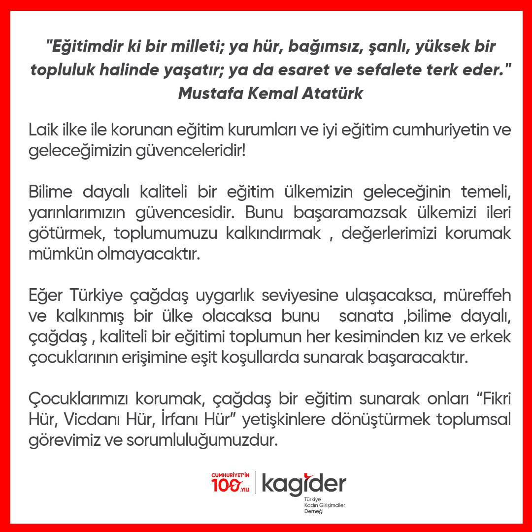 Çocuklarımızı korumak, çağdaş bir eğitim sunarak onları “Fikri Hür, Vicdanı Hür, İrfanı Hür” yetişkinlere dönüştürmek toplumsal görevimiz ve sorumluluğumuzdur. #FikriHür #VicdanıHür #İrfanıHür