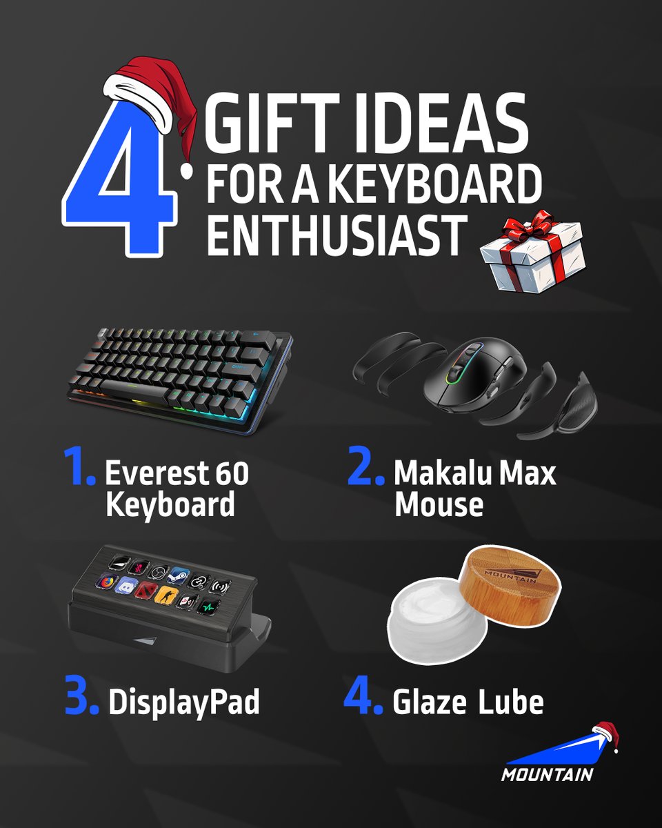 MountainGGlobal's tweet photo. Hello mountaineers! Only a day before Christmas, it’s time for the last-minute gifts! 
Tag one of your friends in the comments with his present 😅😜🎅🏼🌲🎄

#keyboard #pckeyboard #keycaps #christmaspresents #mechanicalkeyboard https://t.co/0zXCZZOriN
