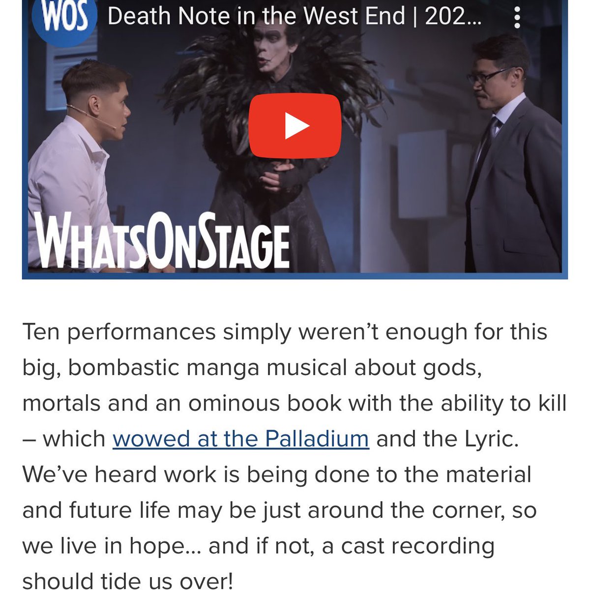 An early Christmas present from @WhatsOnStage! 🎁 Thank you so much for including us in your round up of 14 shows you’d like to see return in 2024 and what amazing company to be in 🖤 We can’t wait to see what the New Year brings 🙏