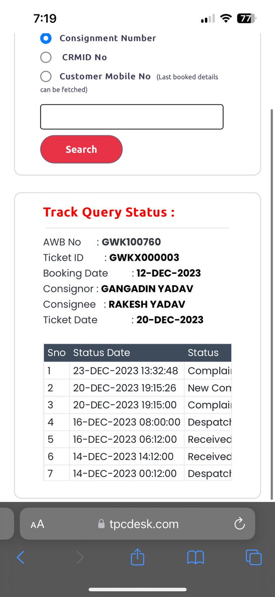 raky_leo's tweet photo. @TPCGlobeCares : GWK100760 consignment no. was booked on 12th Dec but still not received, status is not updated on tracking portal since 16th Dec, raised a query GWKX000003 no update on that as well since 20th Dec ? Have mailed ho@tpcglobe.com 
@TPCGlobeCares could you pls ?? https://t.co/glG7KxHLH5