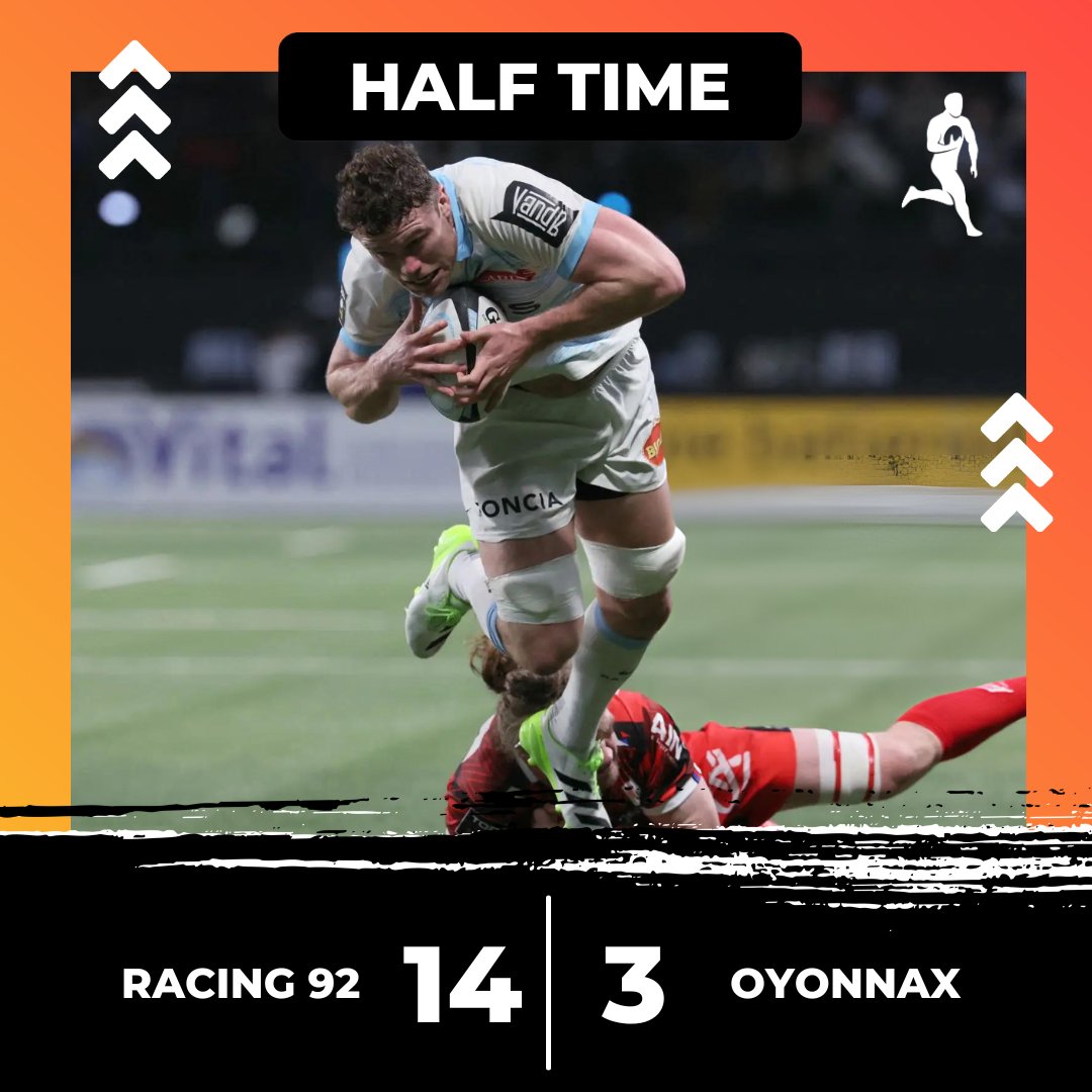 2 Late tries sees Racing 92 lead at the break. Follow the 2nd half action live📲 onelink.to/2ys565