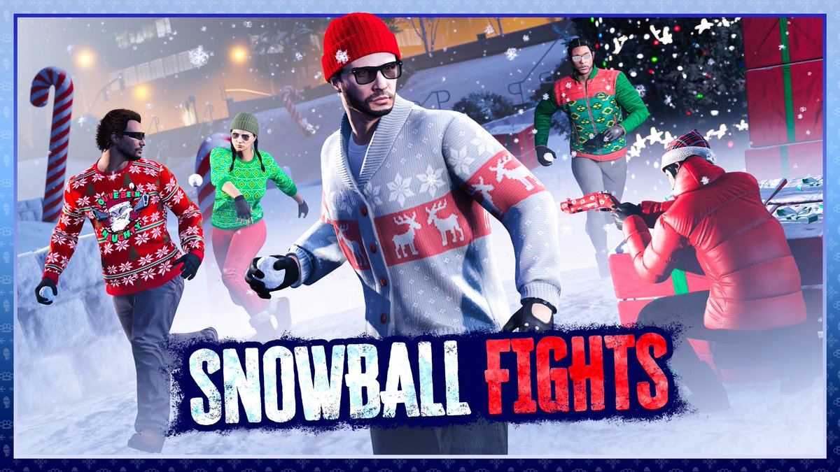 Snow in its natural form may seem harmless, but it can do serious damage when fired at high speed out of a Snowball Launcher. In Snowball Fights, a hit from an opposing team’s snowball is a one-hit kill. Get 2X GTA$ and RP through January 3: rsg.ms/8d94a9a