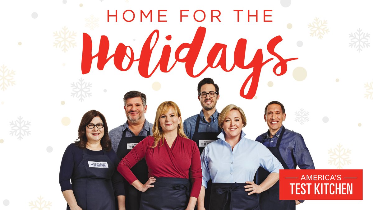 The entire cast of @TestKitchen is home for the holidays and they're sharing their BEST tips and tricks!🍽️ This special spotlights recipes including traditional roasts and elegant desserts. At 1pm on #WNEDPBS, #AmericasTestKitchen will get you in the holiday spirit.🥂