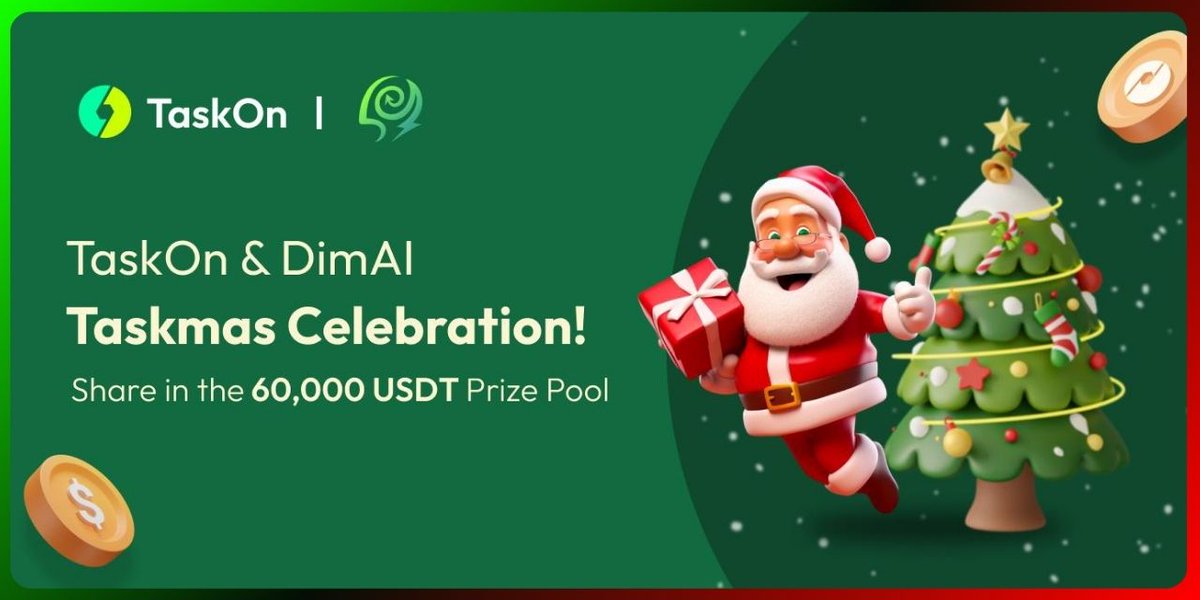 DimAIGlobal's tweet photo. Celebrate & Win $300 USDT: Funtastic Christmas Carnival

🗓 End: Jan 2nd, 2024, 10:00 (UTC)

🪄 Prize Pool Breakdown:
🔺 $300 USDT for 30 lucky winners.
🔺 Plus, each eligible participant receives 10 EXP!

↗️ Join: https://t.co/hP0NI5Xy6q

Event Rules:
1️⃣ Complete all tasks listed on TaskOn
2️⃣ #DimAI and #TaskOn team will finalize the event outcomes.