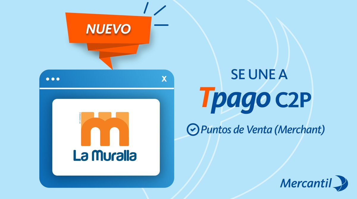 MercantilBanco's tweet photo. @lamuralla_ve forma parte de los comercios afiliados Tpago C2P ¡Bienvenido!
Paga tus productos de consumo masivo, a través su caja registradora. Solo debes solicitar tu clave de pago y suministrarla al momento de procesar la operación
#Mercantil #Tpago#LaMuralla #Automercado https://t.co/of57JqOVJT