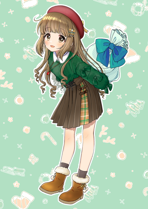 1girl skirt solo hat brown hair long hair hair ornament  illustration images