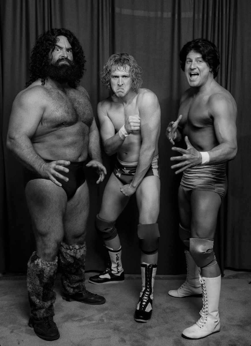 FilmUpdates's tweet photo. Harris Dickinson, Cazzey Louis Cereghino and Ryan Nemeth photographed by Devin Yalkin on the set of ‘THE IRON CLAW.’

Now playing in theaters. https://t.co/mu3LMwzRAM