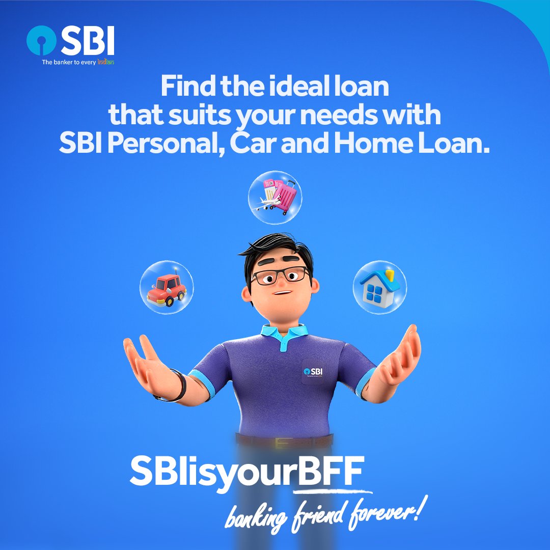 TheOfficialSBI's tweet photo. With your #BFF by your side, nothing is impossible. Whether you need a loan for a car, travel, or home, you can count on us. 💯

#SBI #BFF2 #SBIisYourBFF #BankingFriendForever #TheBankerToEveryIndian #DeshKaFan https://t.co/Kc5KGtVPtW