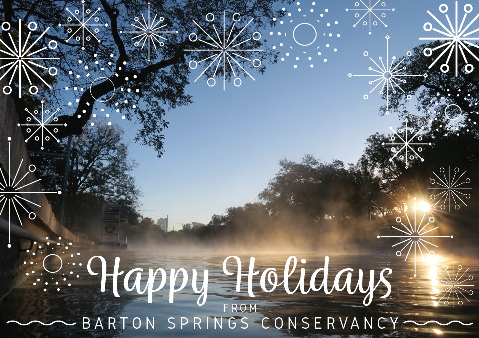 We wish you a Happy And Healthy Holiday Season and a Wonderful New Year at Barton Springs!
Get Your "For the Love of the Springs" plunge towels for the New Year's Polar Bear Plunge . Details at bartonspringsconservancy.org/towel/
Thanks for sharing your Love for the Springs!