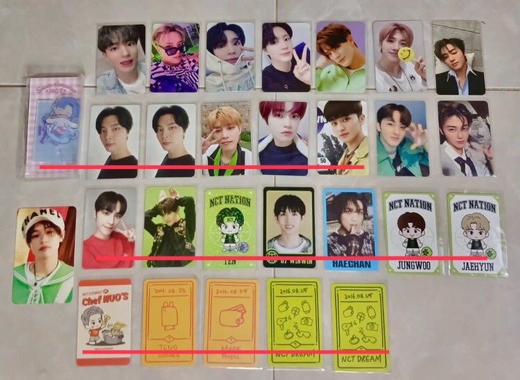 ✨help rt✨
wts want to sell aab photocard md nct dream 127 wayv

> Take all only / per set (4pc)
> req live &amp; shopee video ✅
> good condi ✅
> garis merah boleh satuan
> dom lampung

jeno jaemin mark haechan chenle jaehyun johnny taeil taeyong jungwoo kun ten xiaojun winwin