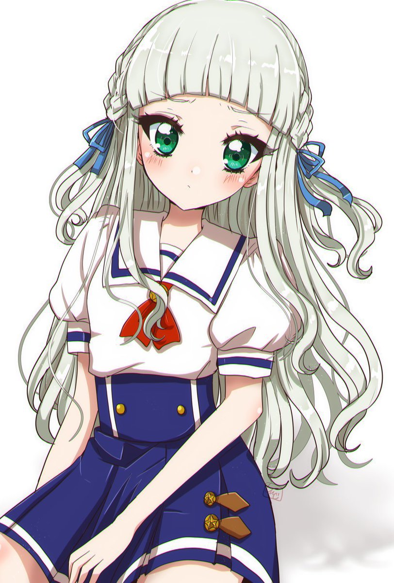 todo yurika ,toudou yurika 1girl solo long hair blush white background short sleeves looking at viewer  illustration images