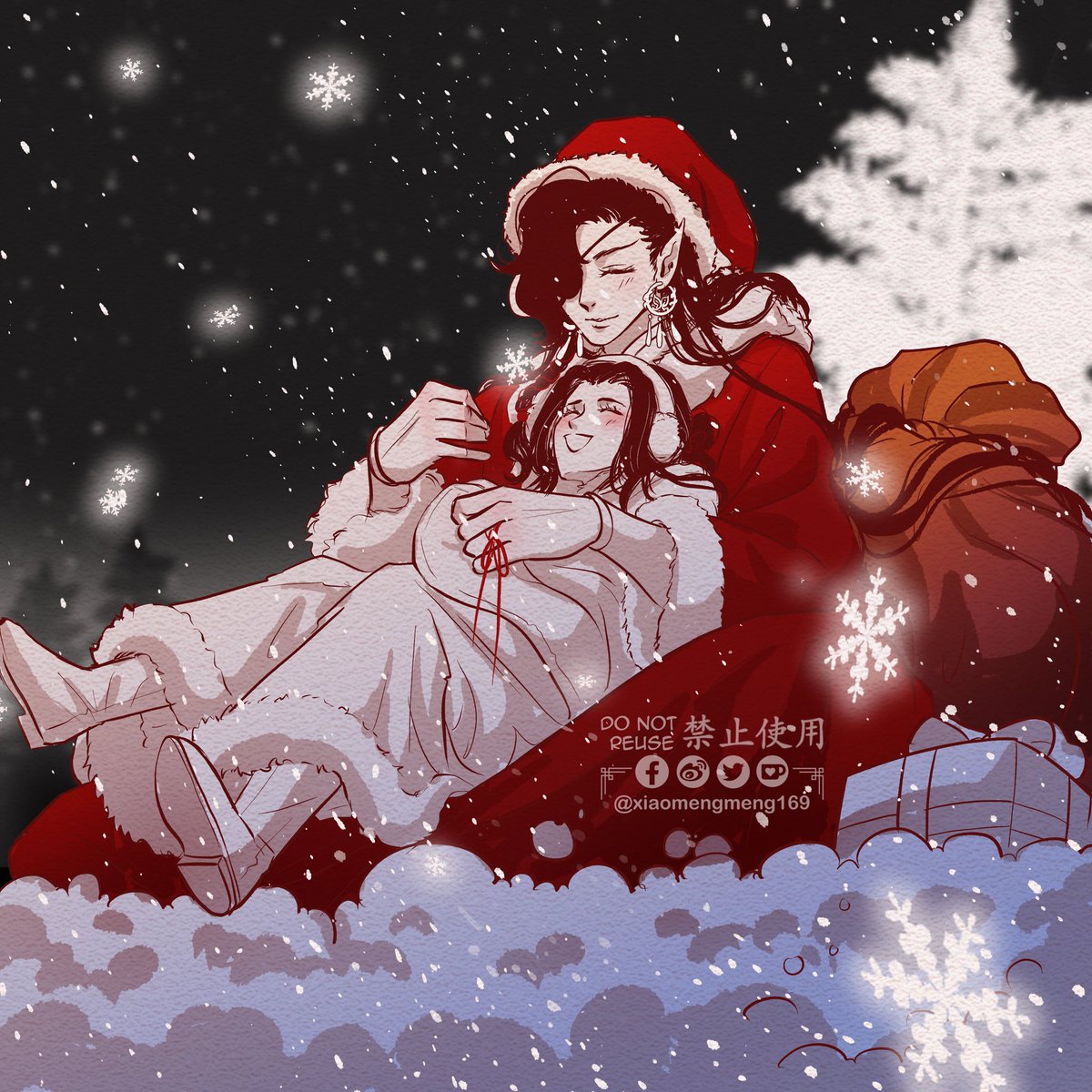 santa hat hat snowing christmas black hair jewelry long hair  illustration images