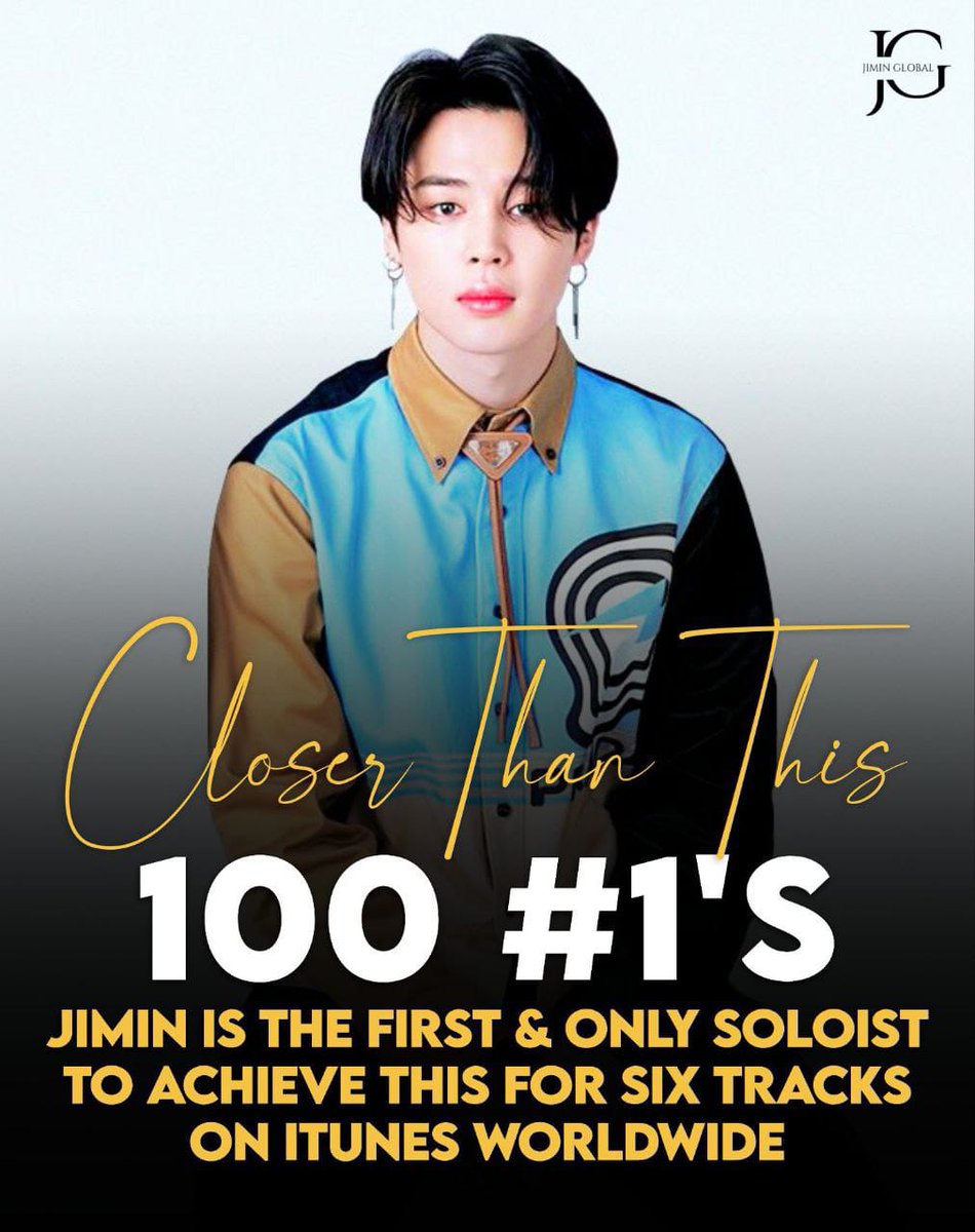 cecicasros's tweet photo. — "Closer Than This" de Jimin ha alcanzado el puesto #1 en iTunes en más de 100 países en todo el mundo.

Jimin es ahora el primer y único solista en lograr esta hazaña con seis canciones en la historia de iTunes.

Felicidades 🥳
Cr. JiminGlobal 
-Aly ❄️ https://t.co/PxQHWO2Hlo