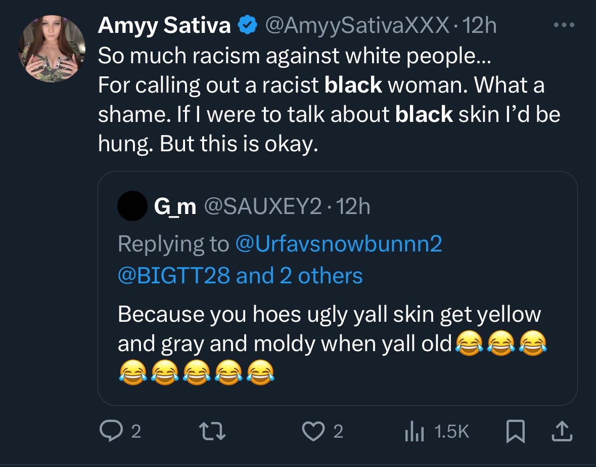 warpwatp's tweet photo. @AmyySativaXXX IS A RACIST WHO TRIED TO CALL OUT OTHER RACISTS LMFAOOOOOOOOOOOO https://t.co/81taPblVag