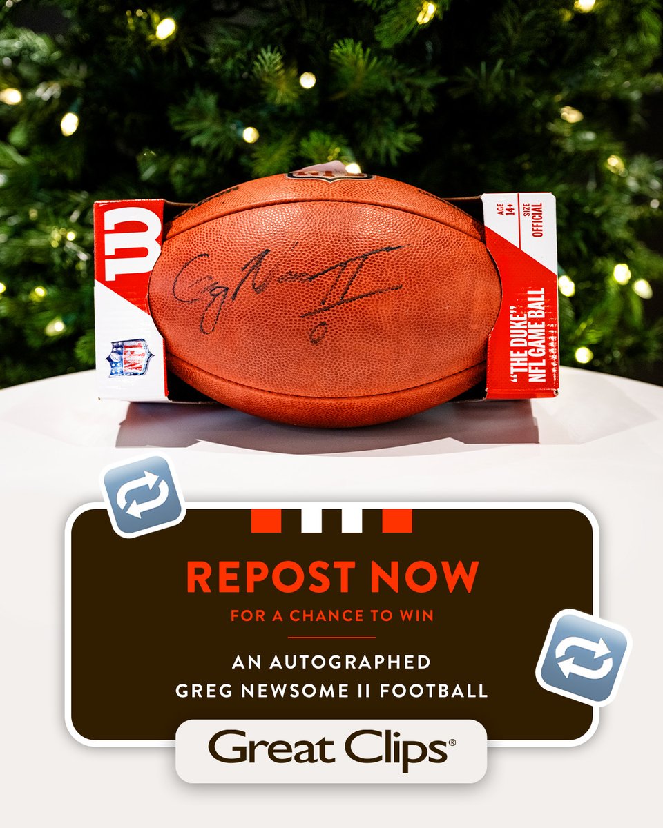 Cleveland Browns (@browns) on Twitter photo We're giving away a last-minute holiday gift thanks to our friends at <a href="/GreatClips/">Great Clips</a>. Hit us with a repost for a chance to win a football signed by Greg!
full rules ➡️ brow.nz/pt54 We're giving away a last-minute holiday gift thanks to our friends at <a href="/GreatClips/">Great Clips</a>. Hit us with a repost for a chance to win a football signed by Greg!
full rules ➡️ brow.nz/pt54