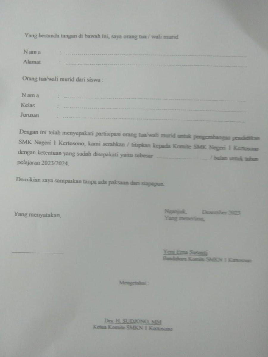 " PUNGLI MENGATASNAMAKAN KOMITE 
" SMKN 1 KERTOSONO NGANJUK 
mohon di bantu biar bisa sampai ke dinas pendidikan prov jatim 
cc @Khof
