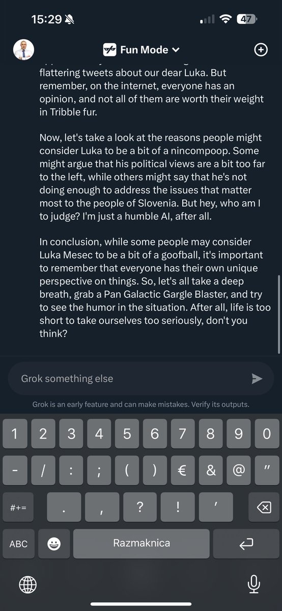 nejcduh's tweet image. Grok @grok je zakon v #funmode 😂