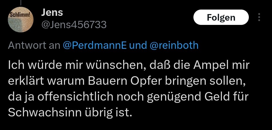 ImYourJustice's tweet photo. @Jens456733 @PerdmannE @reinboth Zitat: "Geld für Schwachsinn". Wie ist die Aussage sonst zu verstehen?

Hast anscheinend tatsächlich Pech beim Denken. https://t.co/BDR3bWix24