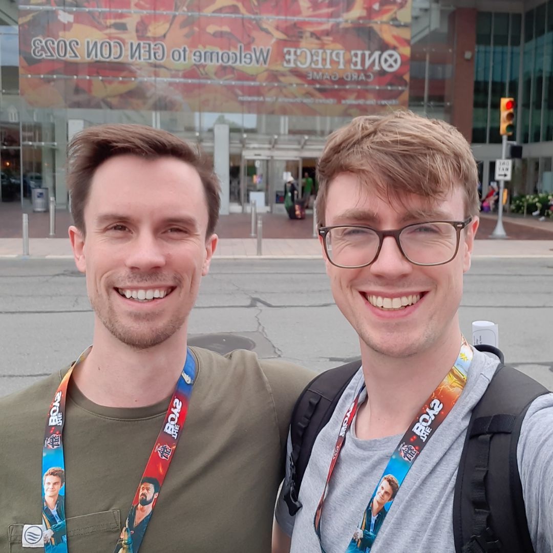paperfortgames's tweet photo. #2023Throwback 📸 Chris and Henry meet in person for the first time at Gen Con 2023! 😀 Fun fact: They developed Cosmoctopus without ever meeting IRL! 💻 https://t.co/tVsrsx80EW