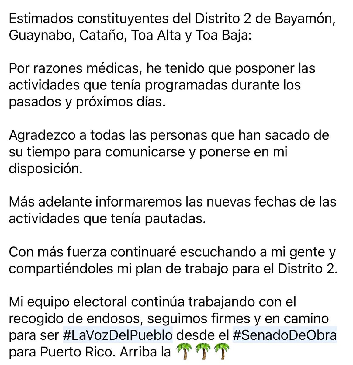 mabelvelezpr's tweet photo. Buenos días, estimados constituyentes del Distrito 2 de Bayamón, Guaynabo, Cataño, Toa Alta y Toa Baja. #LaVozDelPueblo #SenadoDeObra https://t.co/afZPNEIW93