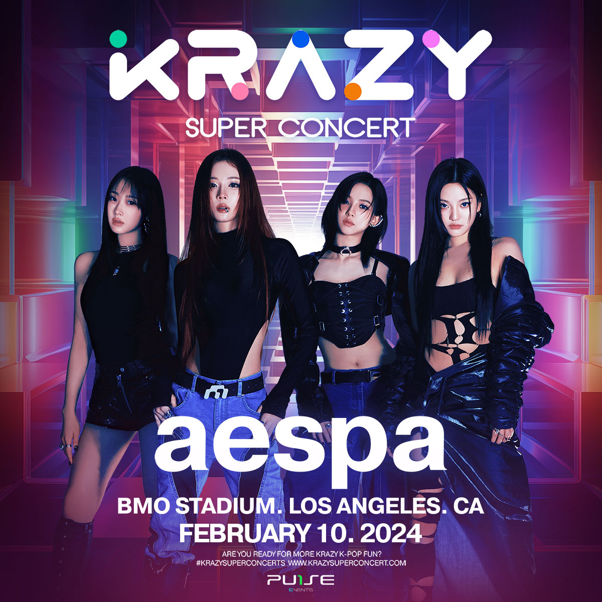 exciting news! ger ready for the phenomenal <a href="/aespa_official/">aespa</a> to light up the stage at the #Krazy #Kpop Concert in #LosAngeles! 🔥🌈 Secure your spot for the magic on February 10th at BMO Stadium! 🎤 presale signup available at bit.ly/krazysuperconc… don't miss out!