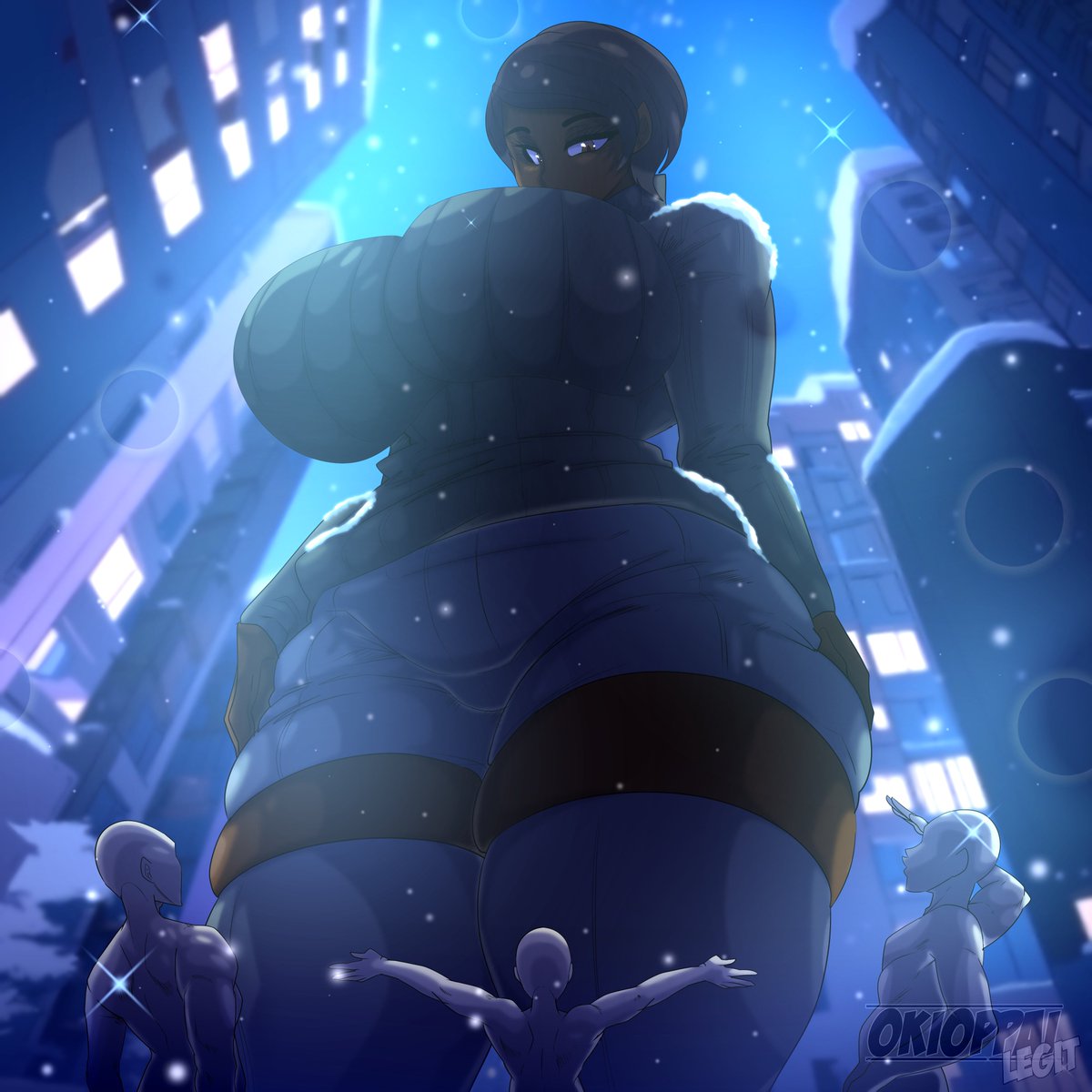 A most interesting dream Kim had involved her growing to enjoy the rare occasion that it snowed in the city she lives in. And the people below were impressed by such a beautiful sight in such beautiful scenery. Done by <a href="/OkiOppaiLegit/">OkiOppai🔞 Commissions Open</a>. #giantess