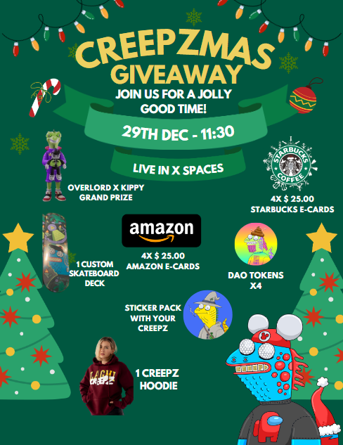 🎄🎄2023 Creepzmas Giveaway🎄🎄

Join the <a href="/Overlord_xyz/">Overlord</a> Community for the 2nd Creepzmas Giveaway. Please follow the rules below👇

🎁RULES 🎁

Follow <a href="/Overlord_xyz/">Overlord</a> &amp; <a href="/NFTCHESUS/">CHESUS🧀</a> 

Retweet  &amp; Comment your wallet address. 

4X Dao Tokens - Open to all of Web3

Grand Prize and All