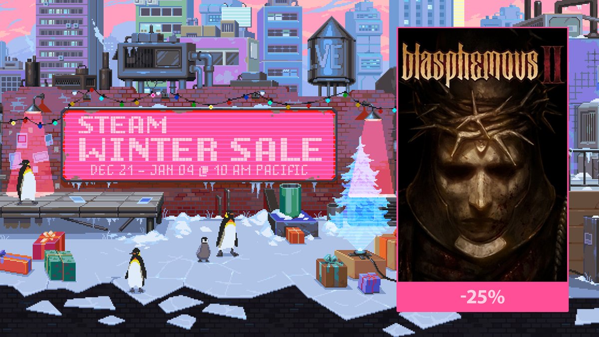 Rejoice Sinners, as Blasphemous 2 is currently 25% off during the #SteamWinterSale!

Spend the holiday season with The Penitent One in an endless struggle against The Miracle ❄️