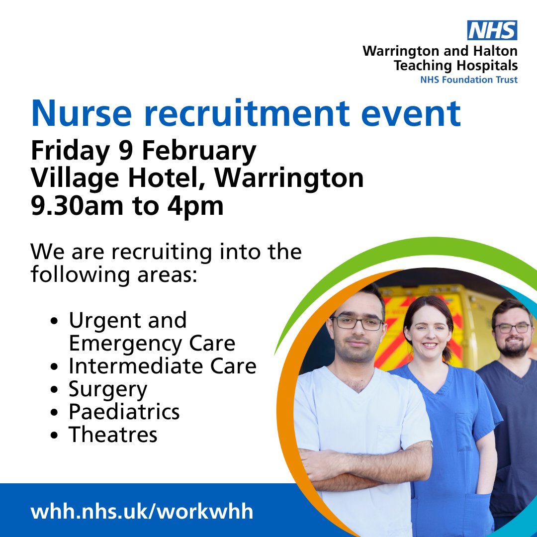 We are recruiting nurses and would love to meet you at our next Nurse Recruitment event.

As interviews will be held on the day, please apply via ow.ly/MMbv50QgGHU so that we can arrange interviews for shortlisted candidates.  

For more info visit whh.nhs.uk/workwhh/nurse-…