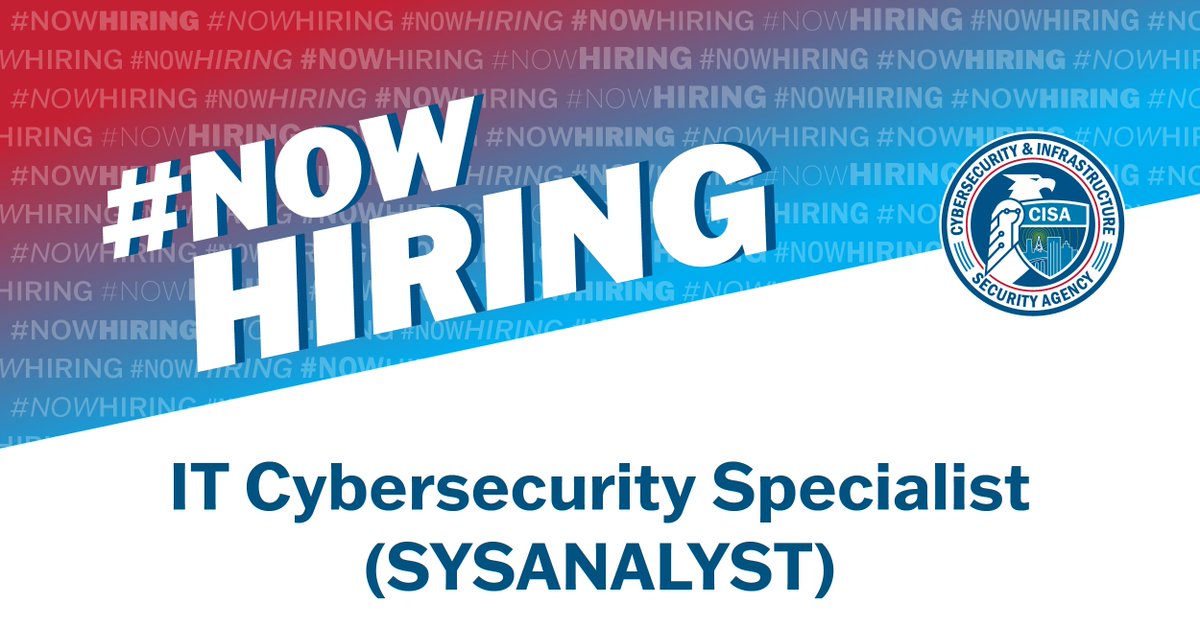 CISAgov's tweet photo. Apply today to the remote IT Cybersecurity Specialist position at CISA by January 5! We are actively looking for people with a strong background in human-centered design, including designers and product managers: https://t.co/rQa9cOwXRh https://t.co/kDjhWRb38i