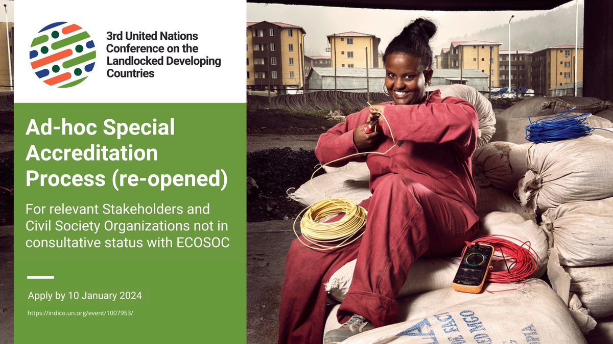 UNOHRLLS's tweet photo. Come and join us at #LLDC3 - the conference for #Landlocked Developing Countries taking place in Kigali, Rwanda next year.

Accreditation is open until 10 January 2024 - secure your participation now! 

https://t.co/CMkLkXLXXO https://t.co/svG8tsZWSg