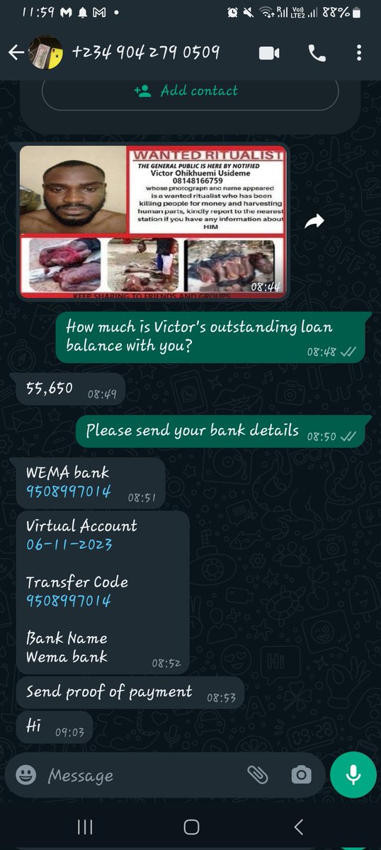 kenagameh's tweet photo. inspite of the good job @fccpcnigeria has done, some  loan sharks still countinue to defame and embarrass Nigerians. This is a screenshot from a WhatsApp message I received today from Newcredage Nig Ltd (Somemoni loan app)  defaming a friend in the cruelest possible way. https://t.co/eoFjd2a4pH
