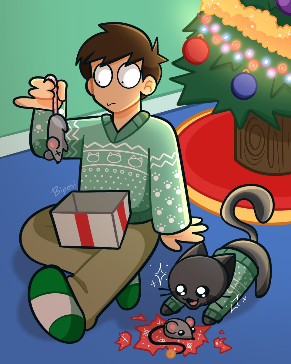 Happy Day 23 of #Eddvent! Only two more days to go! Today, we have this amazing artwork from @biposi_gardener of Edd and Ringo swapping Christmas presents! Someone looks very happy with their gift ...! 🐭